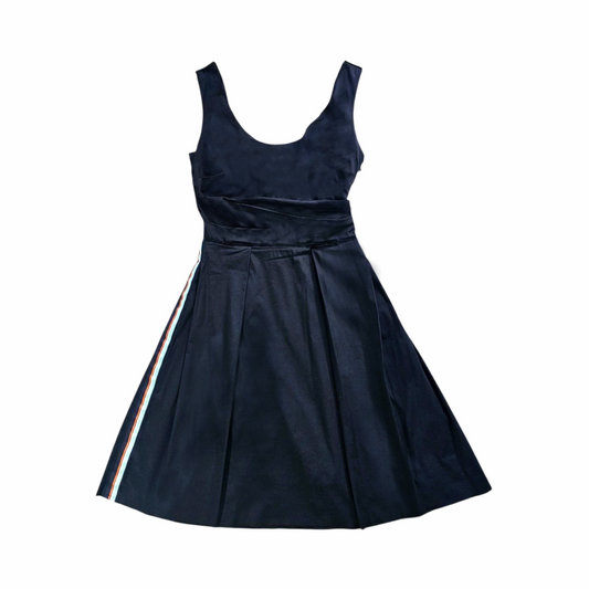 Sleeveless Pleated Canvas Dress with Side Stripe - Prada