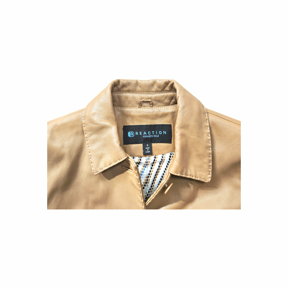 Vintage Y2K Tan Leather Three-Quarter Coat - Reaction by Kenneth Cole