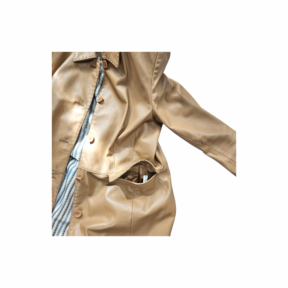 Vintage Y2K Tan Leather Three-Quarter Coat - Reaction by Kenneth Cole