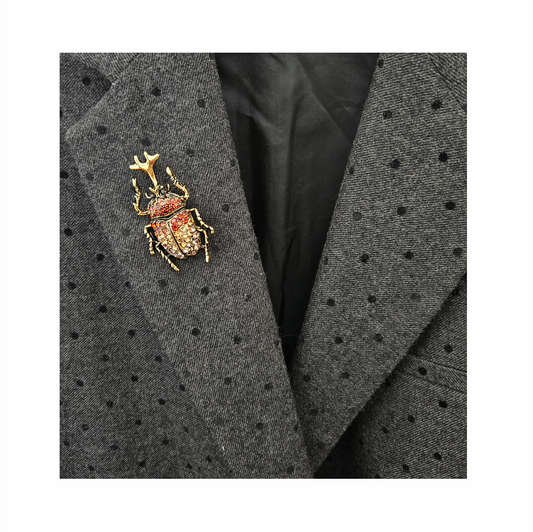 Crystal-Embellished Rhino Beetle Brooch in Ombré Blood Orange and Pink