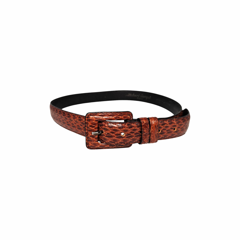 Snakeskin Embossed Leather Belt - Richard Gampel