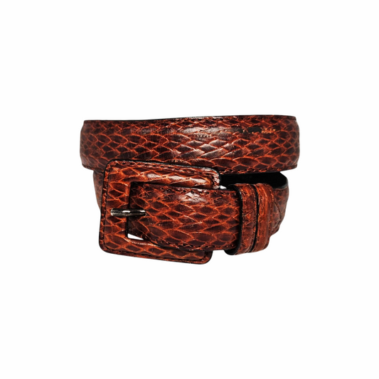 Snakeskin Embossed Leather Belt - Richard Gampel