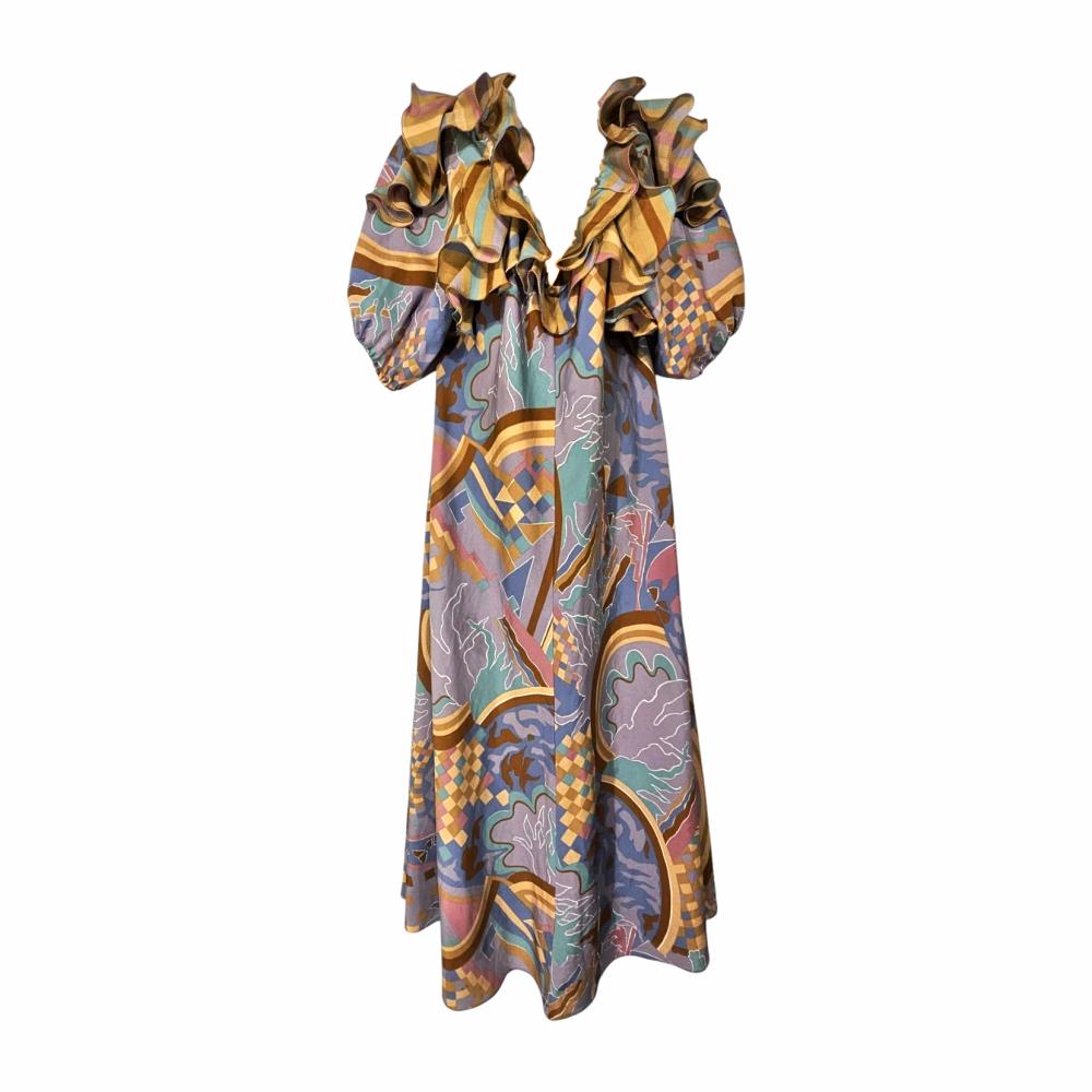 Vintage 70s Ruffle and floral floaty dress - Frank Usher - Re:Velvet