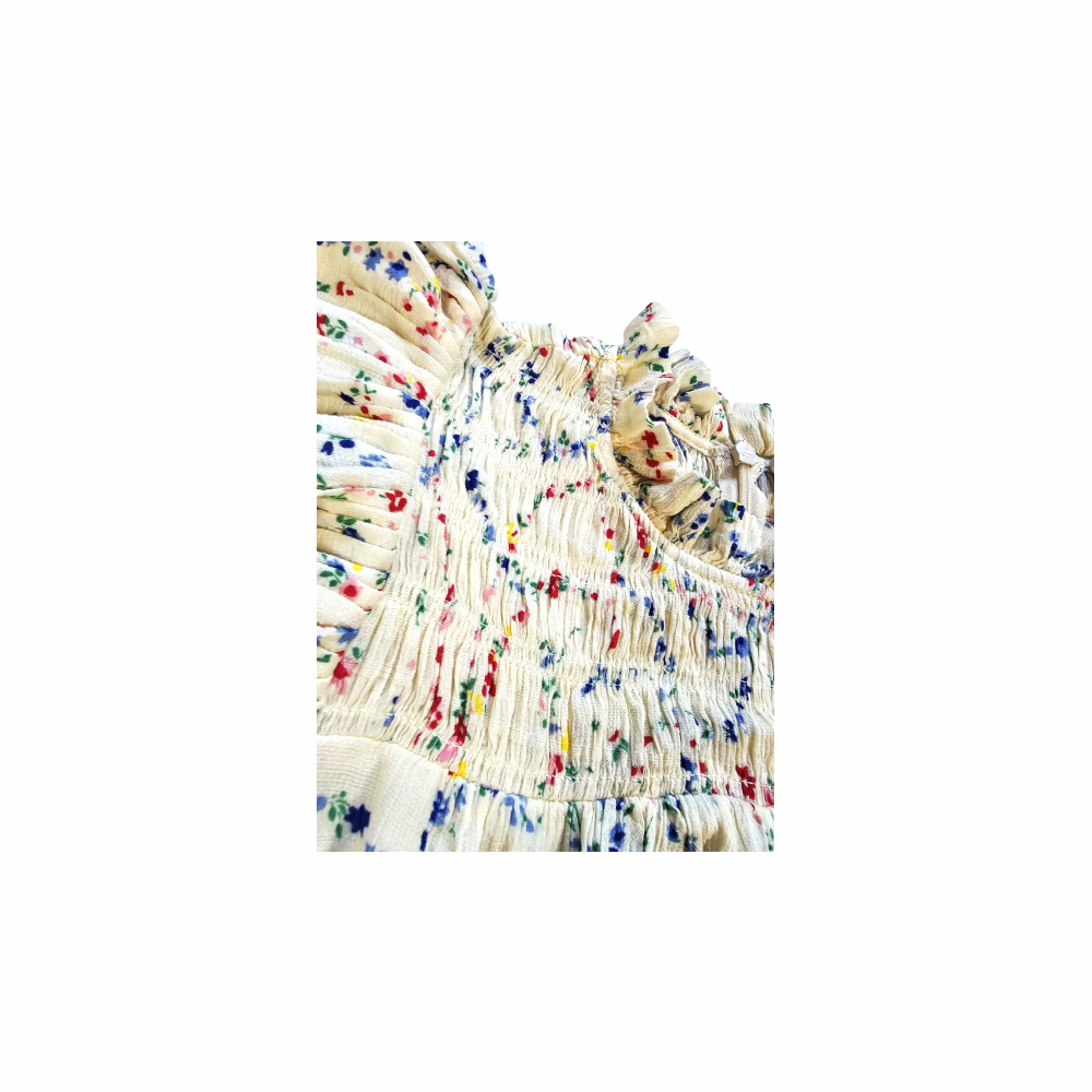 Smocked Floral Ruffle Blouse in Crinkled Cotton Voile - Sea New York