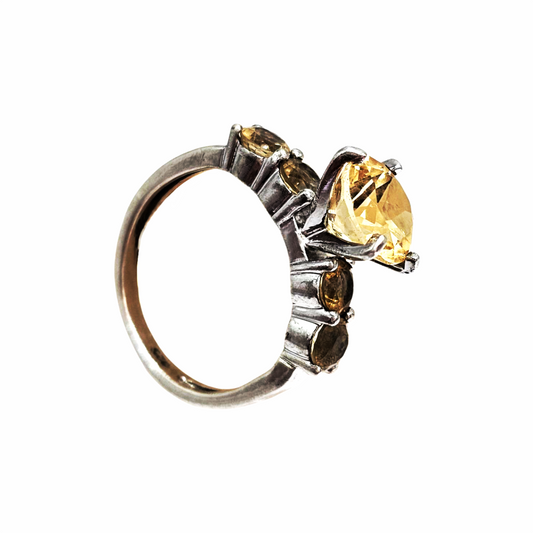 Vintage Cocktail Sterling Silver Setting Ring with Faceted Yellow Stones