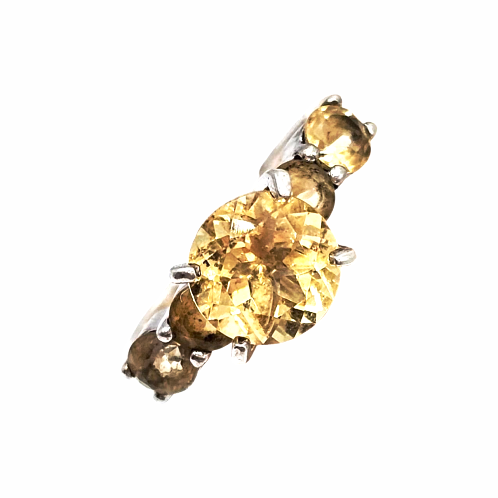 Vintage Cocktail Sterling Silver Setting Ring with Faceted Yellow Stones