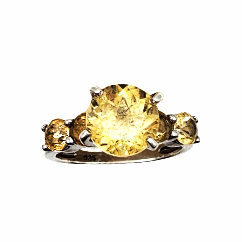 Vintage Cocktail Sterling Silver Setting Ring with Faceted Yellow Stones