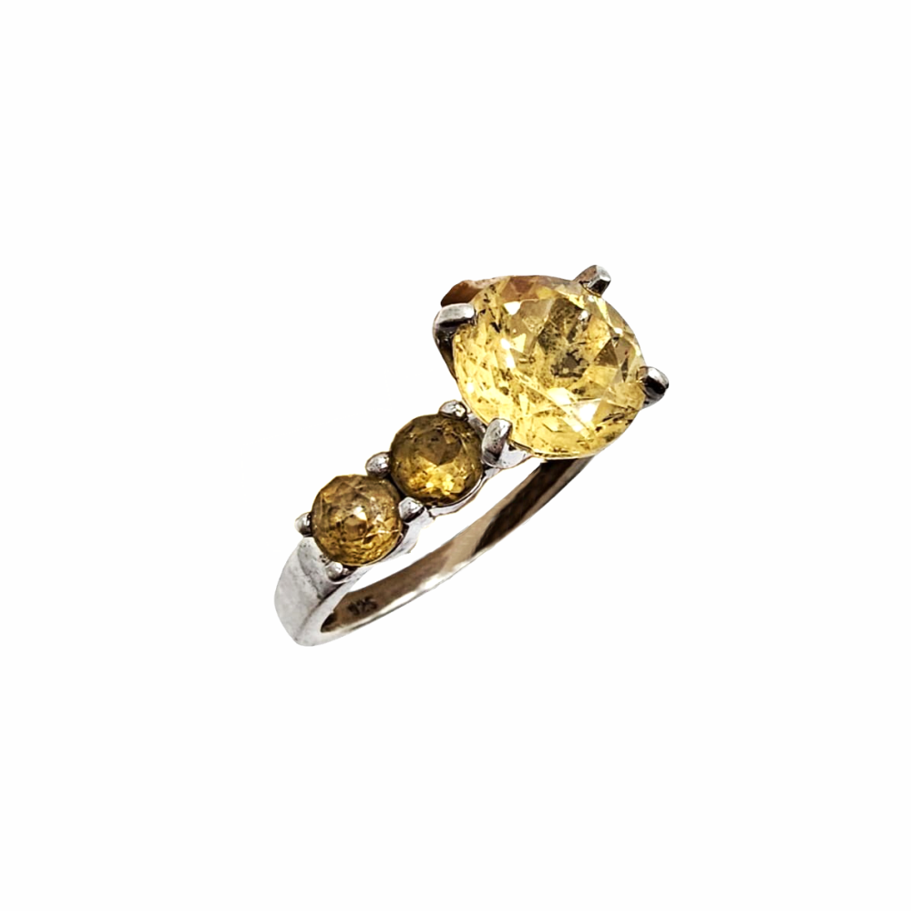 Vintage Cocktail Sterling Silver Setting Ring with Faceted Yellow Stones