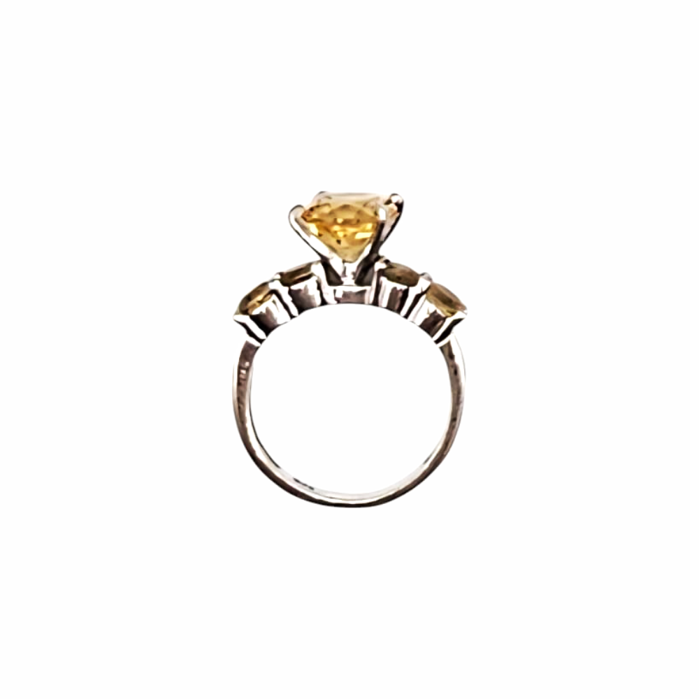 Vintage Cocktail Sterling Silver Setting Ring with Faceted Yellow Stones