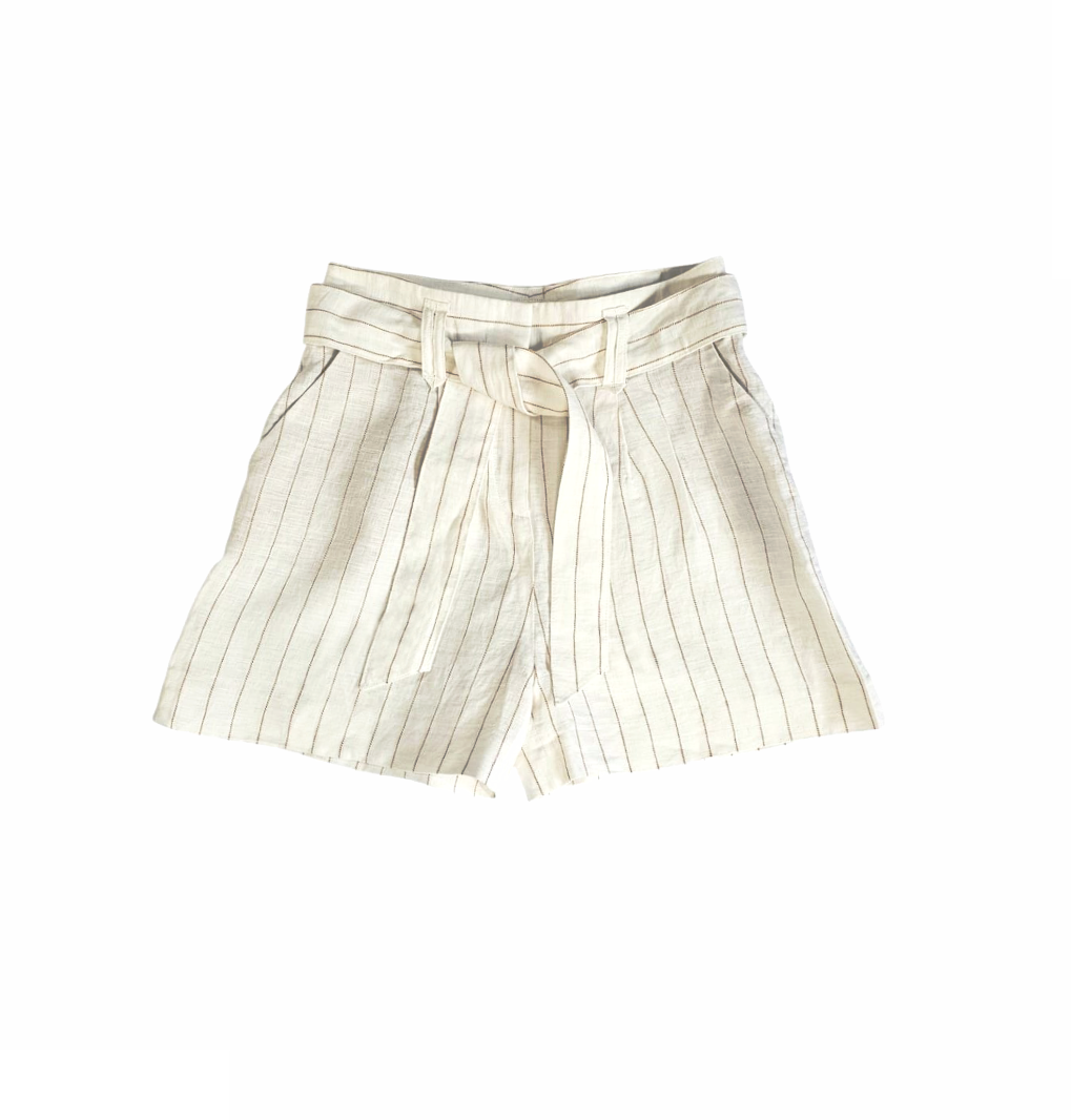 High Waist Belted Linen Shorts - Sézane