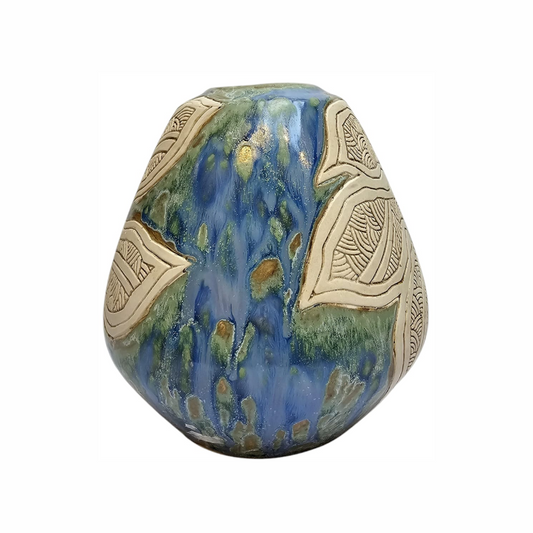 Hand-made Asian Sgraffito Ceramic Vase with Batik Design - Tenmoku - Re:Velvet