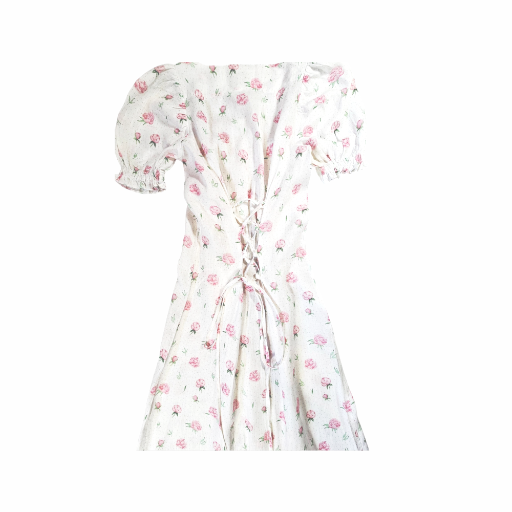 Linen Floral Midi Dress with Corset Lace Detail - Sleeper