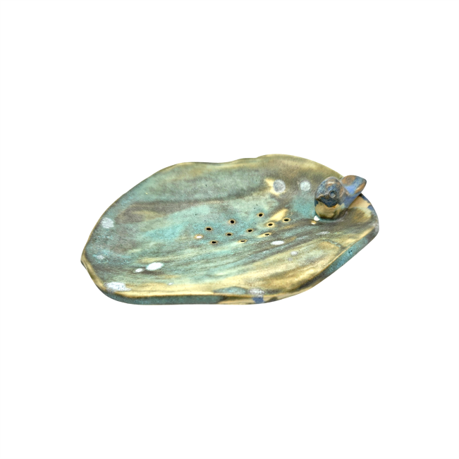 Hand-made Ceramic Soap Dish with Bird Decor - Re:Velvet