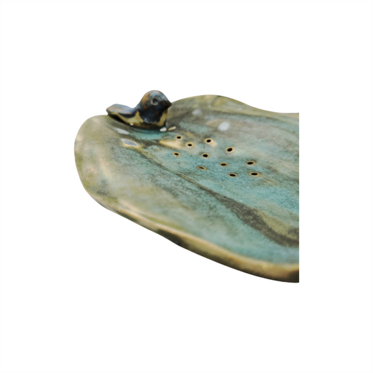 Hand-made Ceramic Soap Dish with Bird Decor - Re:Velvet