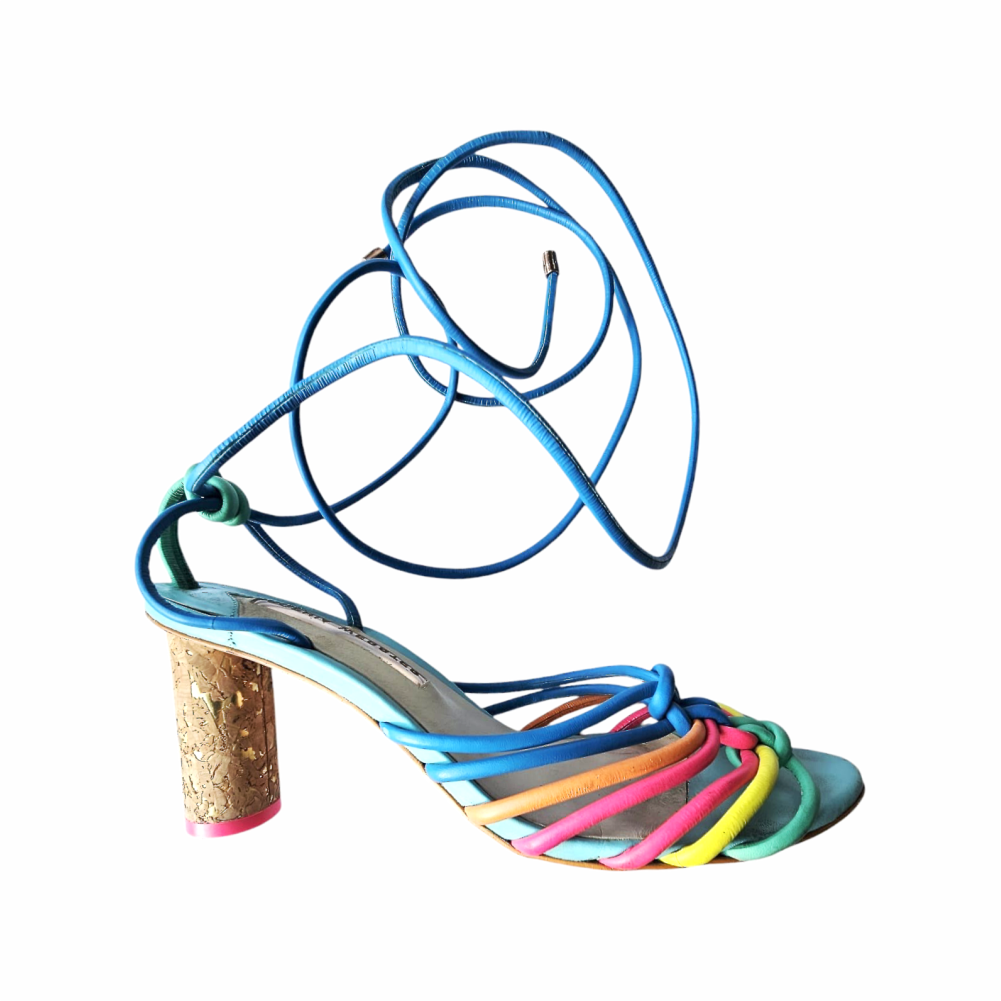 Cork Heel Ankle Wrap Sandals - Sophia Webster - Re:Velvet
