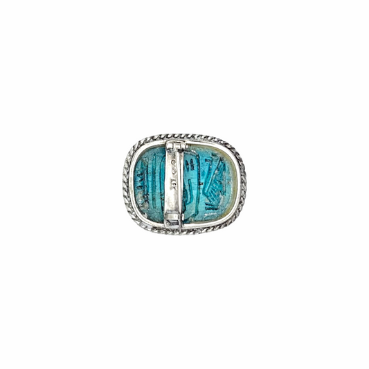Glazed Faience & Hallmarked Sterling Silver Egypt Scarab Brooch - 1930s - Re:Velvet