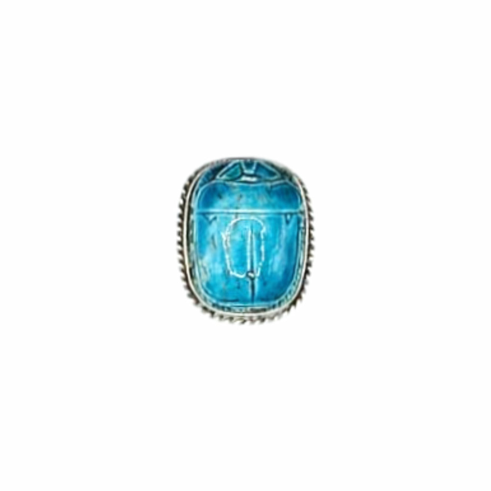 Glazed Faience & Hallmarked Sterling Silver Egypt Scarab Brooch - 1930s - Re:Velvet