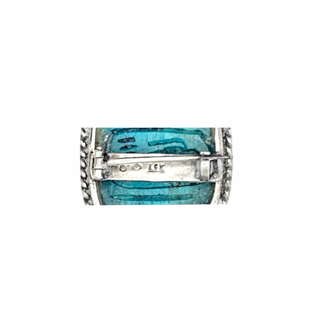 Glazed Faience & Hallmarked Sterling Silver Egypt Scarab Brooch - 1930s - Re:Velvet