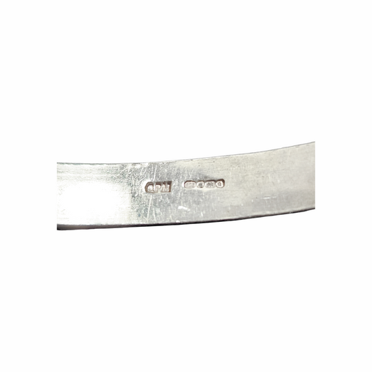 Vintage Minimalist Sterling Silver Bangle with Gold-Tone Accents - Hallmalrks
