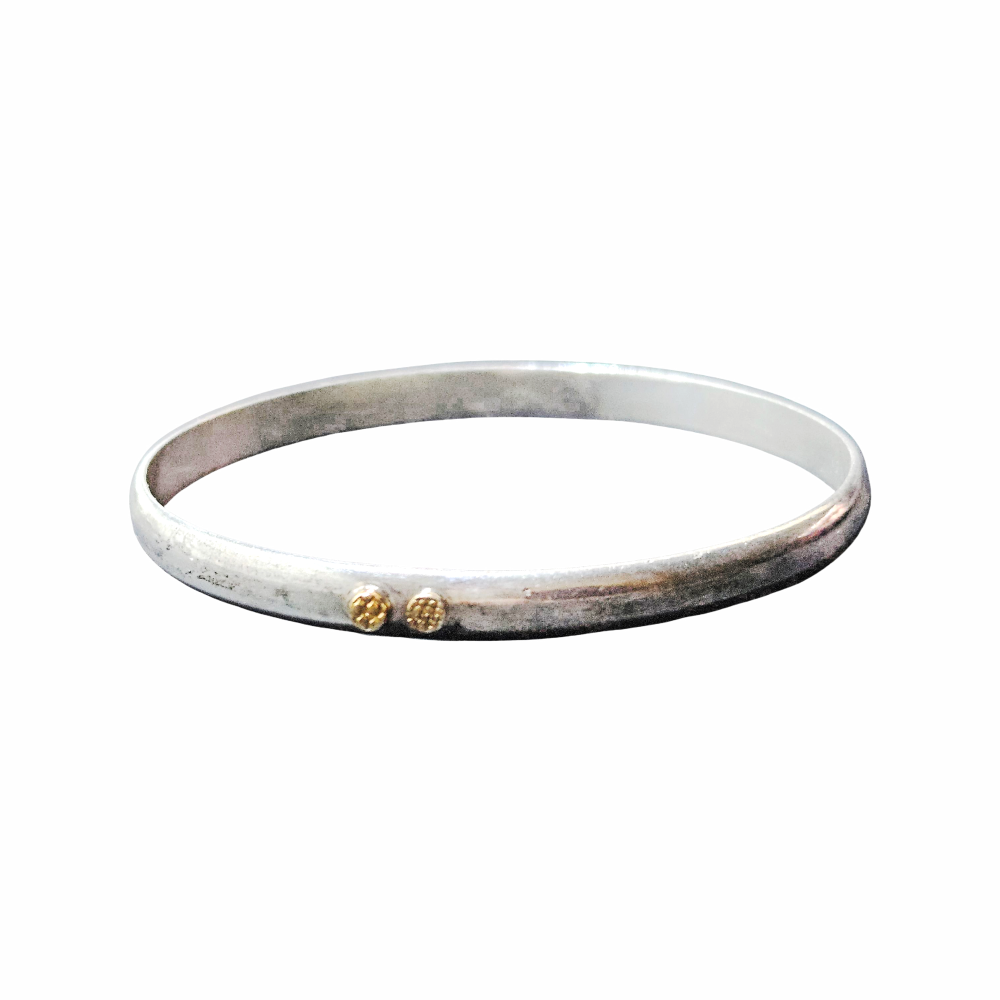 Vintage Minimalist Sterling Silver Bangle with Gold-Tone Accents