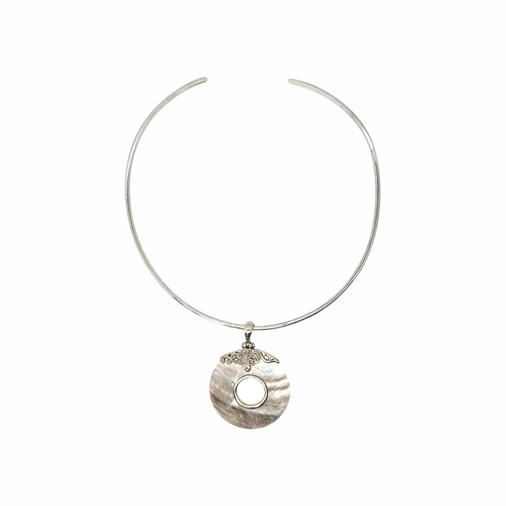Mother of Pearl & Sterling Silver Adjustable Torque Necklace - Re:Velvet