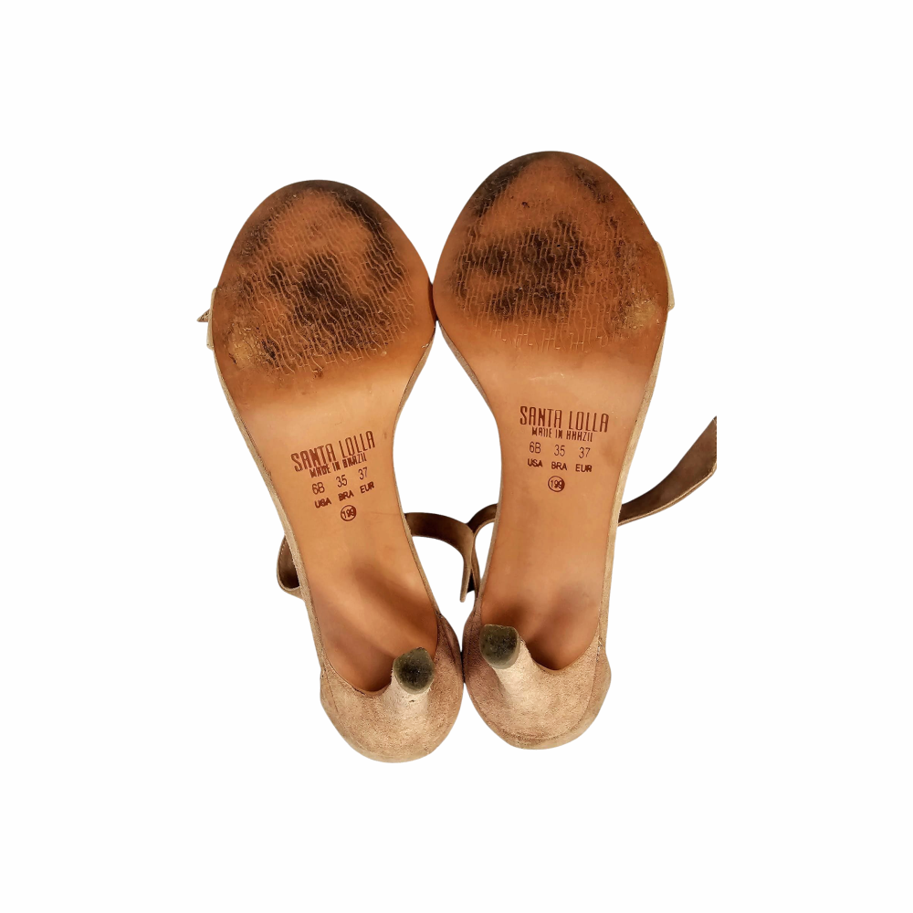 Strappy Suede Mid High Heels Sandals - Santa Lolla - Re:Velvet