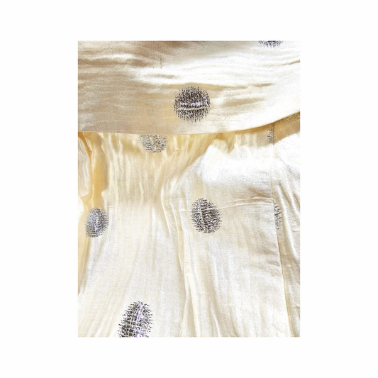 Vintage Off-Shoulder Crinkled Silk Top with Metallic Embroidery - Originals by Suzette