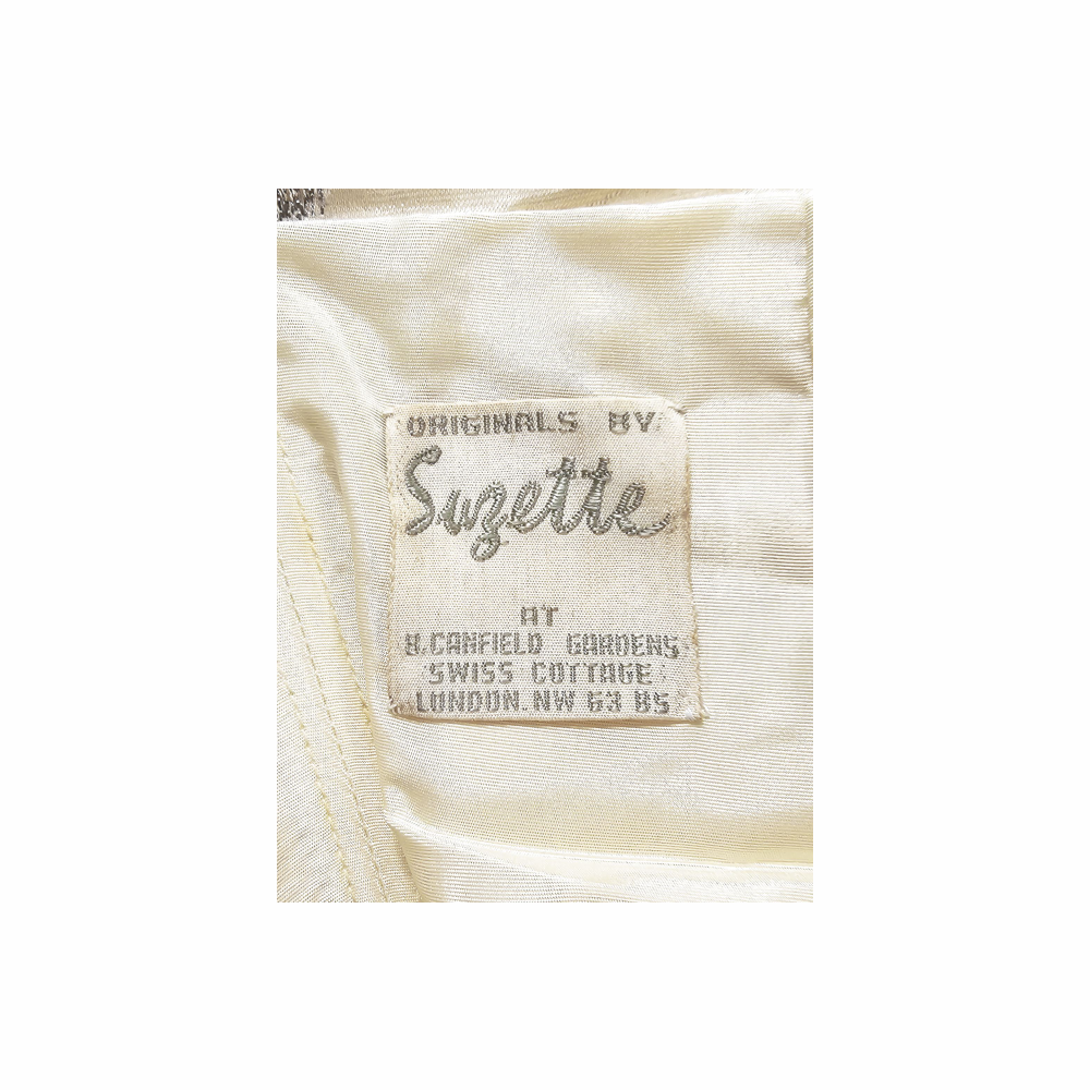 Vintage Off-Shoulder Crinkled Silk Top with Metallic Embroidery - Originals by Suzette