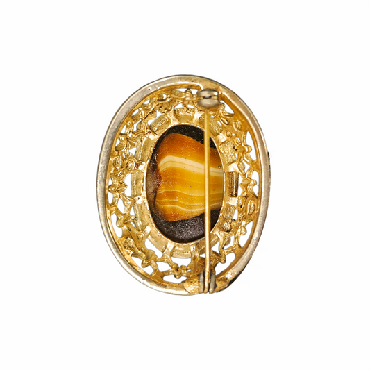 Vintage Banded Agate Cabochon Filigree Brooch - Re:Velvet