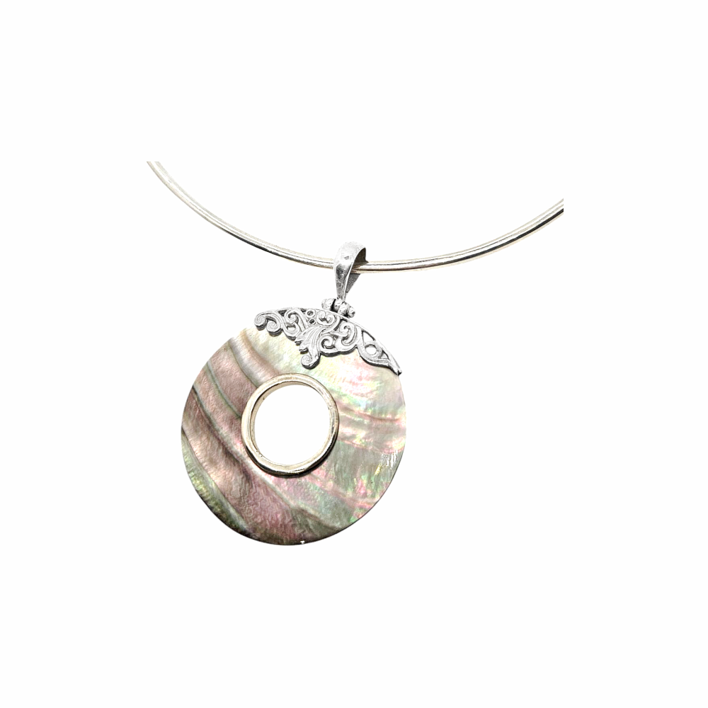 Mother of Pearl & Sterling Silver Adjustable Torque Necklace - Re:Velvet