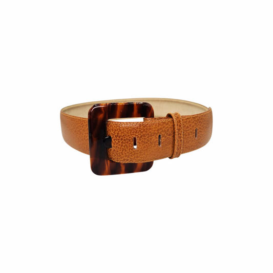 Leather Belt with Tortoise Shell Print Buckle