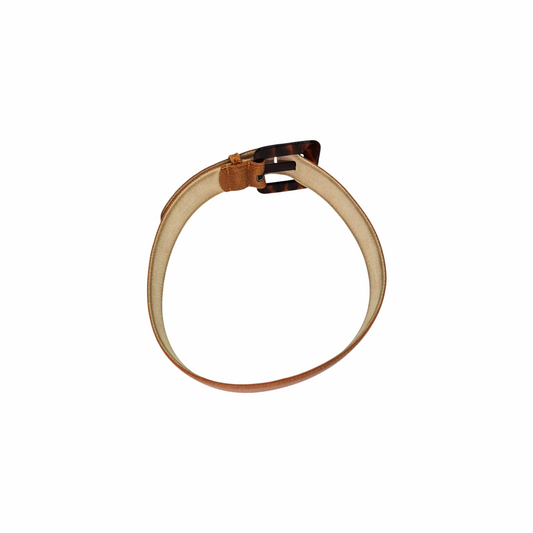 Leather Belt with Tortoise Shell Print Buckle