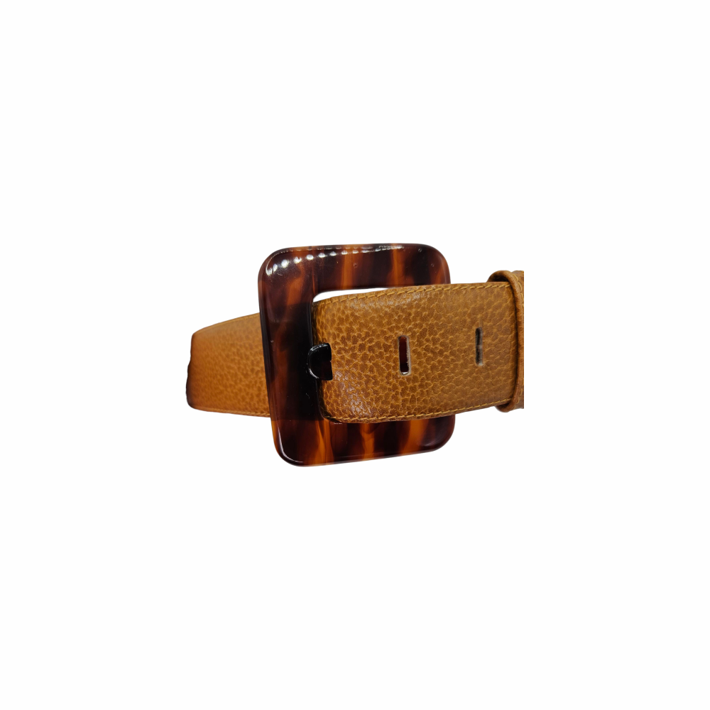 Leather Belt with Tortoise Shell Print Buckle
