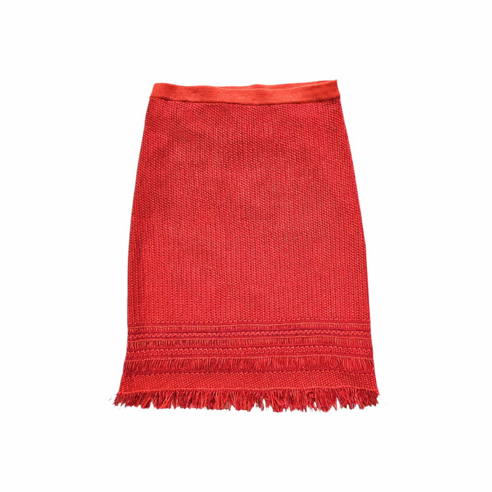 Textured Cotton Pencil Skirt with Frayed Hemline - Tory Burch