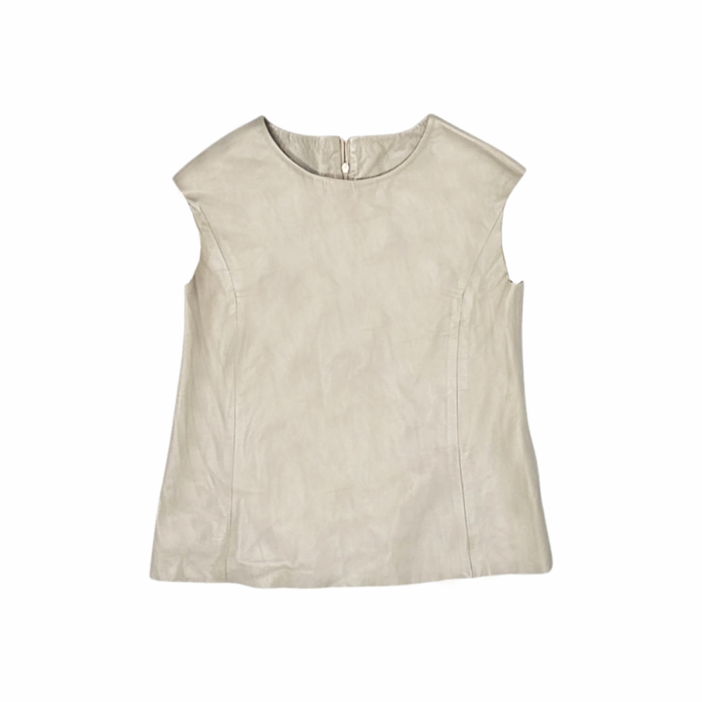 Cap Sleeves Lambskin Leather Top - Re:Velvet