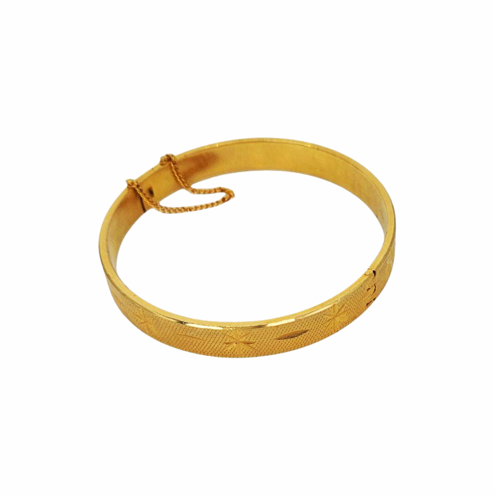 Vintage 18K Gold Plated Etched Star Hinged Bangle Bracelet