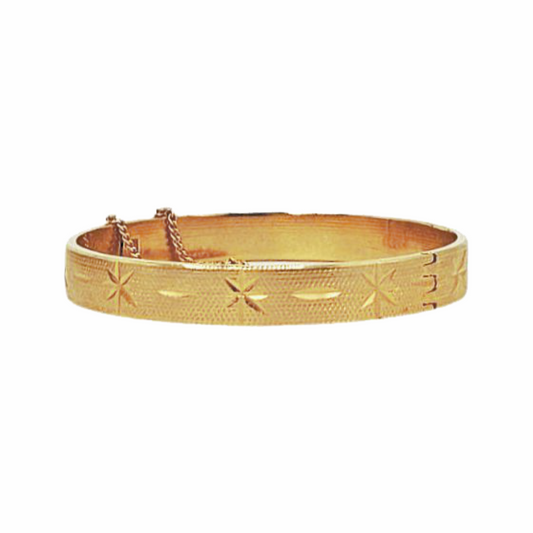 Vintage 18K Gold Plated Etched Star Hinged Bangle Bracelet