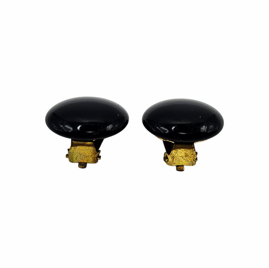 Vintage 50s Black Glass Clip-On Button Earrings
