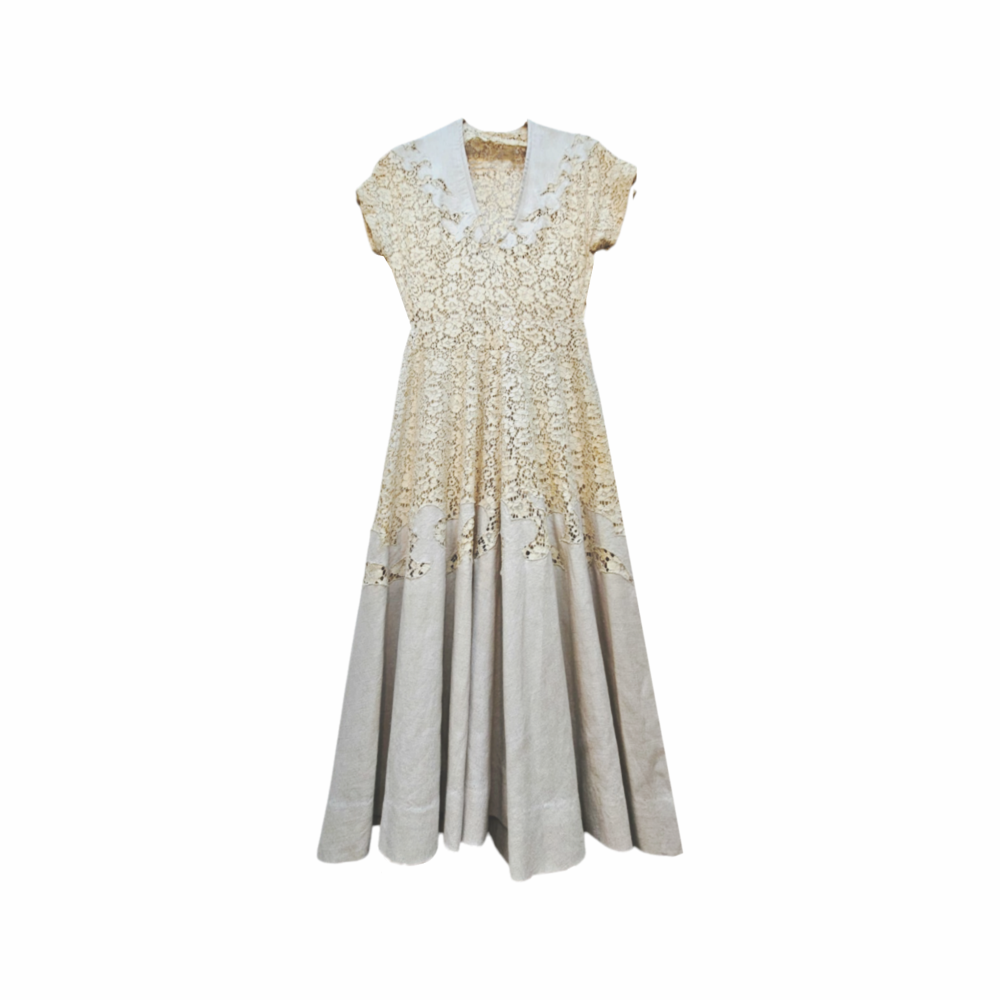 1960 Vintage Customized Slip On Linen and Cotton Lace Dress - Re:Velvet