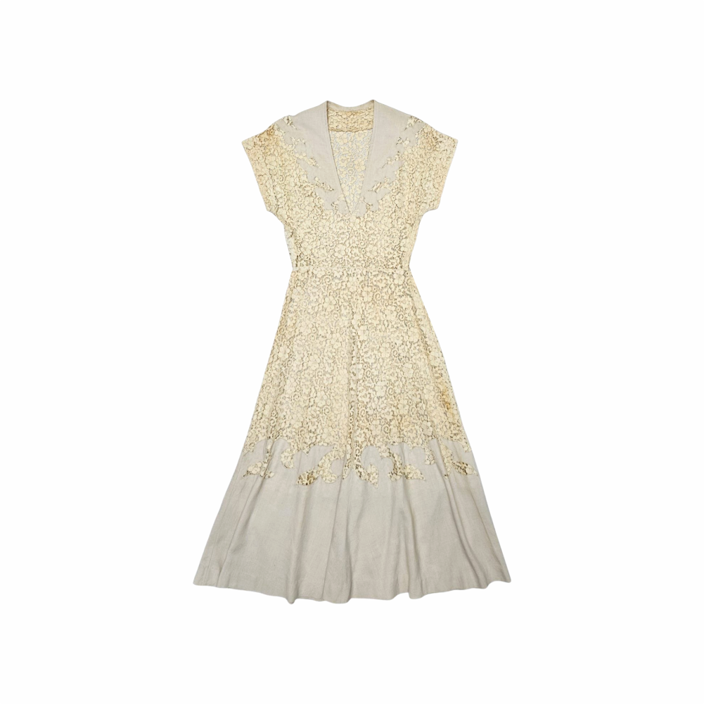 1960 Vintage Customized Slip On Linen and Cotton Lace Dress - Re:Velvet