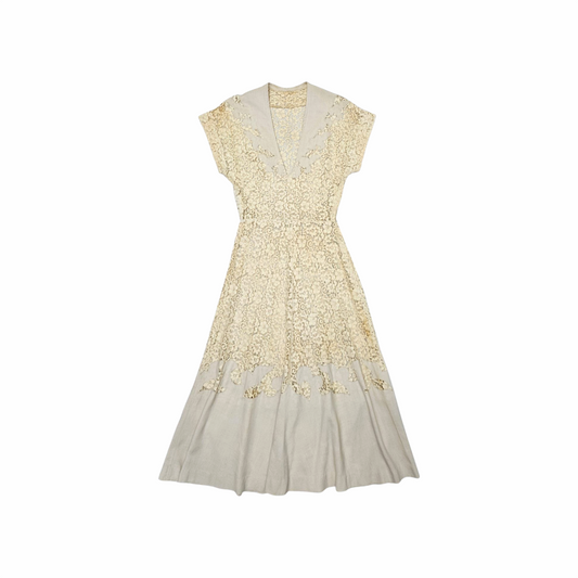 1960 Vintage Customized Slip On Linen and Cotton Lace Dress - Re:Velvet