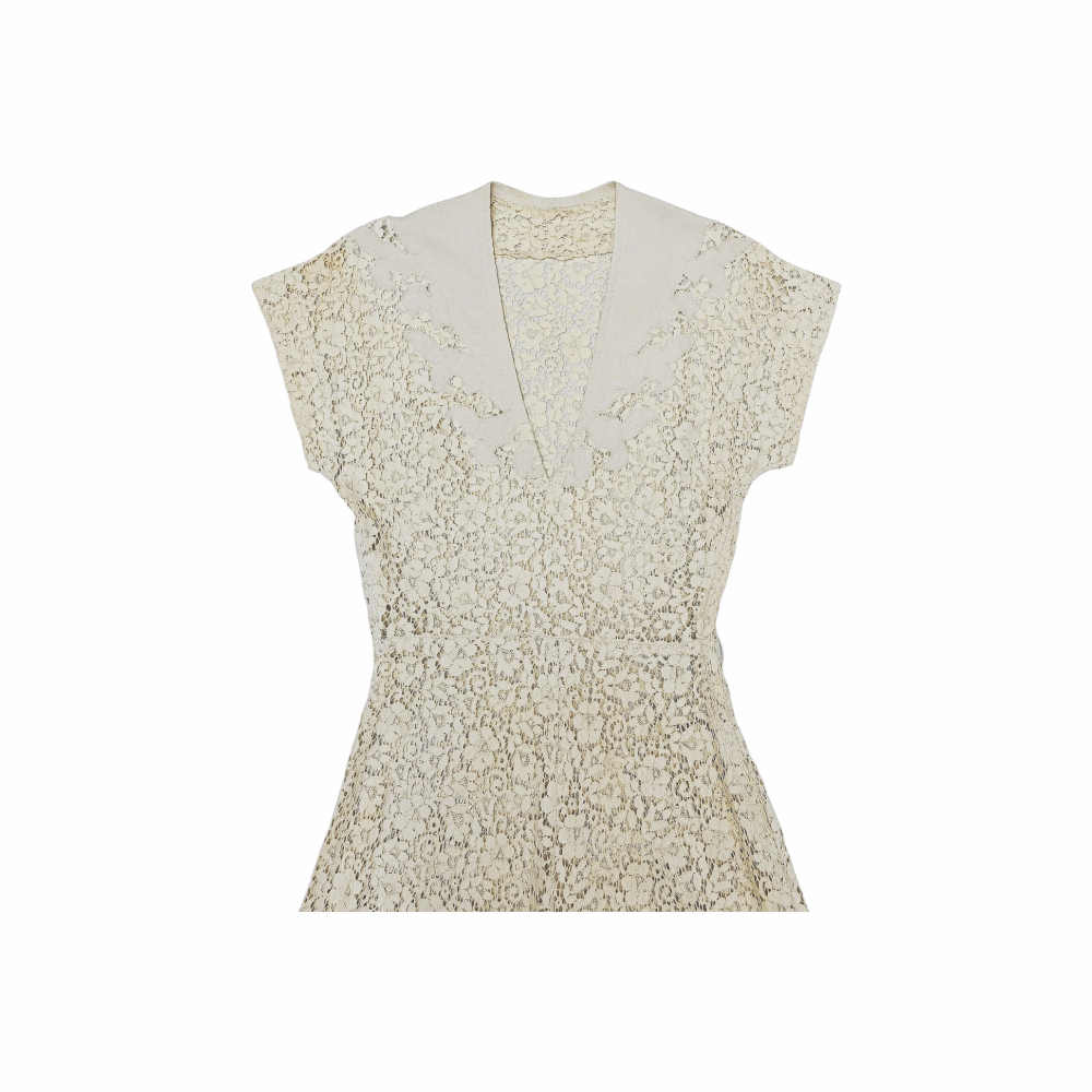 1960 Vintage Customized Slip On Linen and Cotton Lace Dress - Re:Velvet