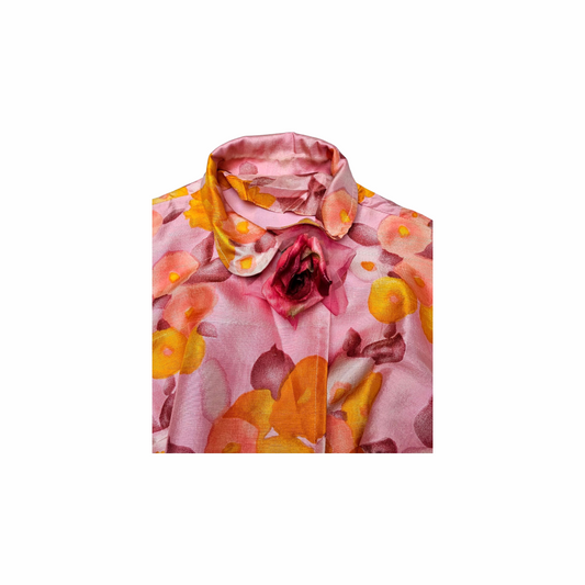 Vintage 1960s Floral Silk Dress with Detachable Flower