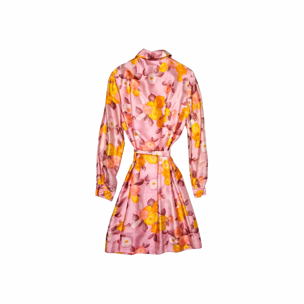 Vintage 1960s Floral Silk Dress with Detachable Flower