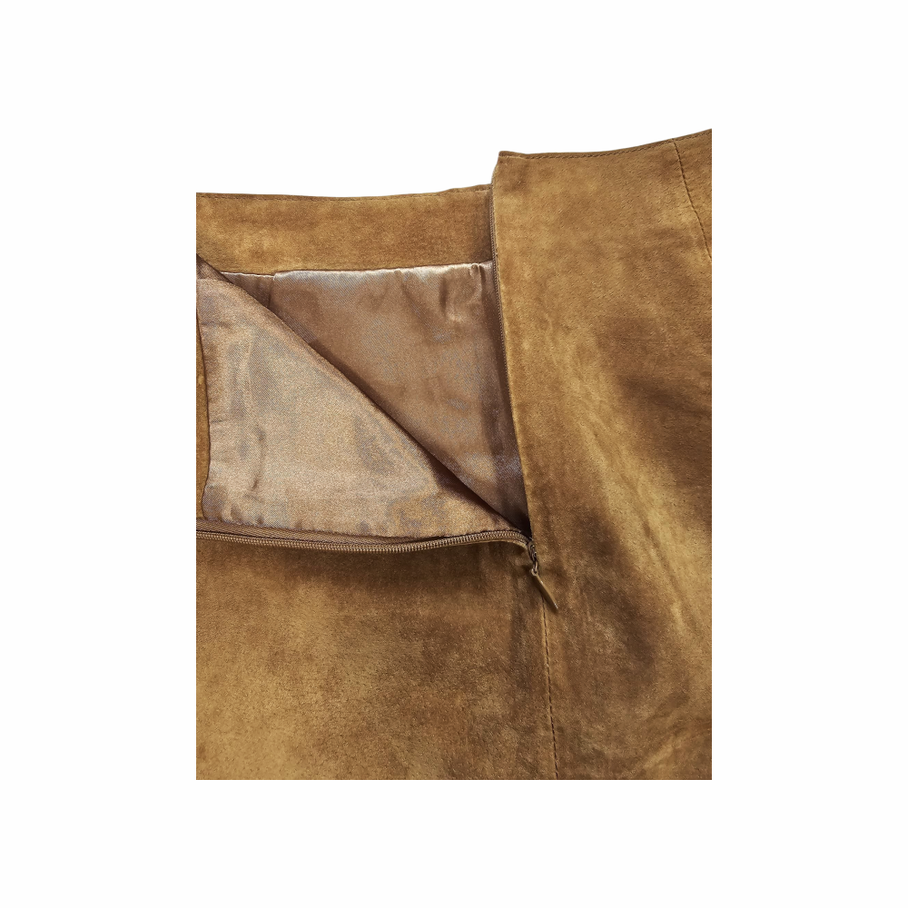Vintage 70s-Style Custom-Made Camel Suede Mini Skirt