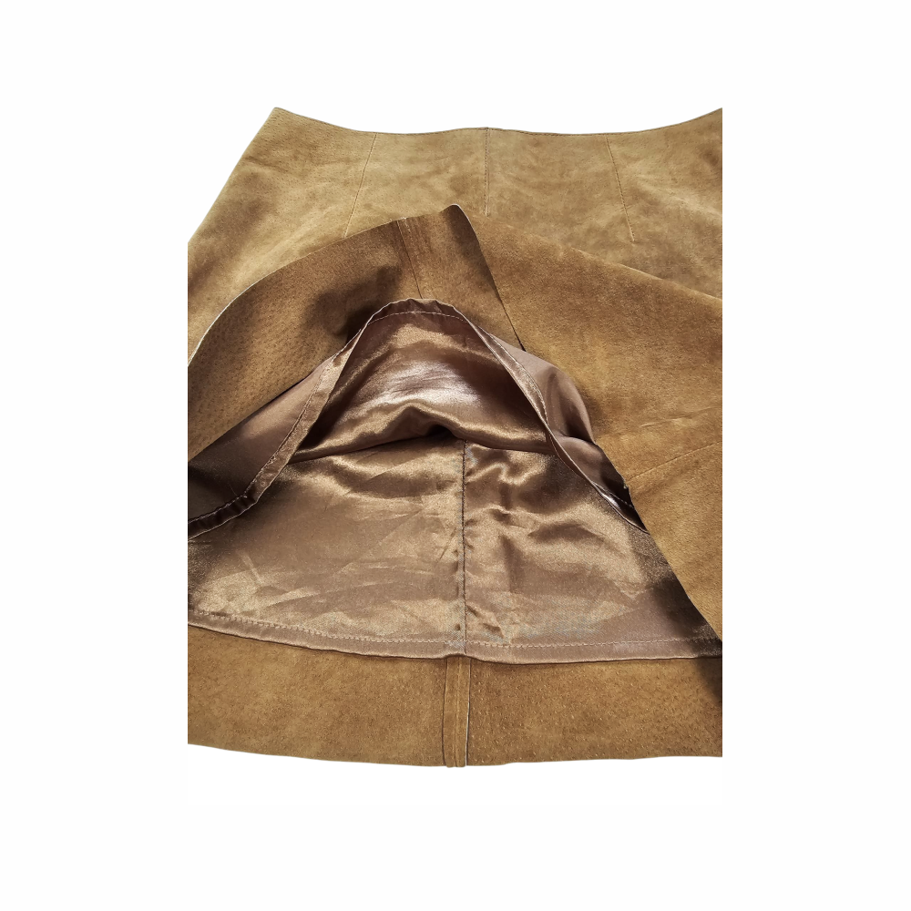 Vintage 70s-Style Custom-Made Camel Suede Mini Skirt