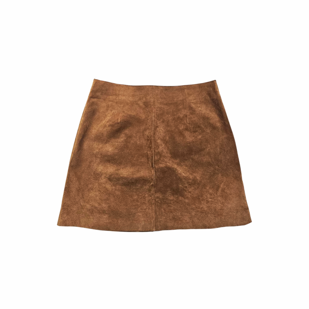 Vintage 70s-Style Custom-Made Camel Suede Mini Skirt