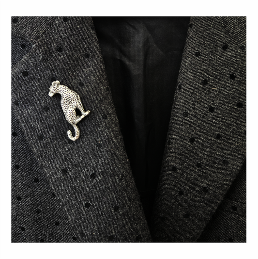 Antiqued Silver-Tone Panther Brooch