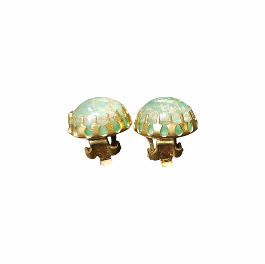 Vintage Foiled Glass Cabochon Clip-On Earrings