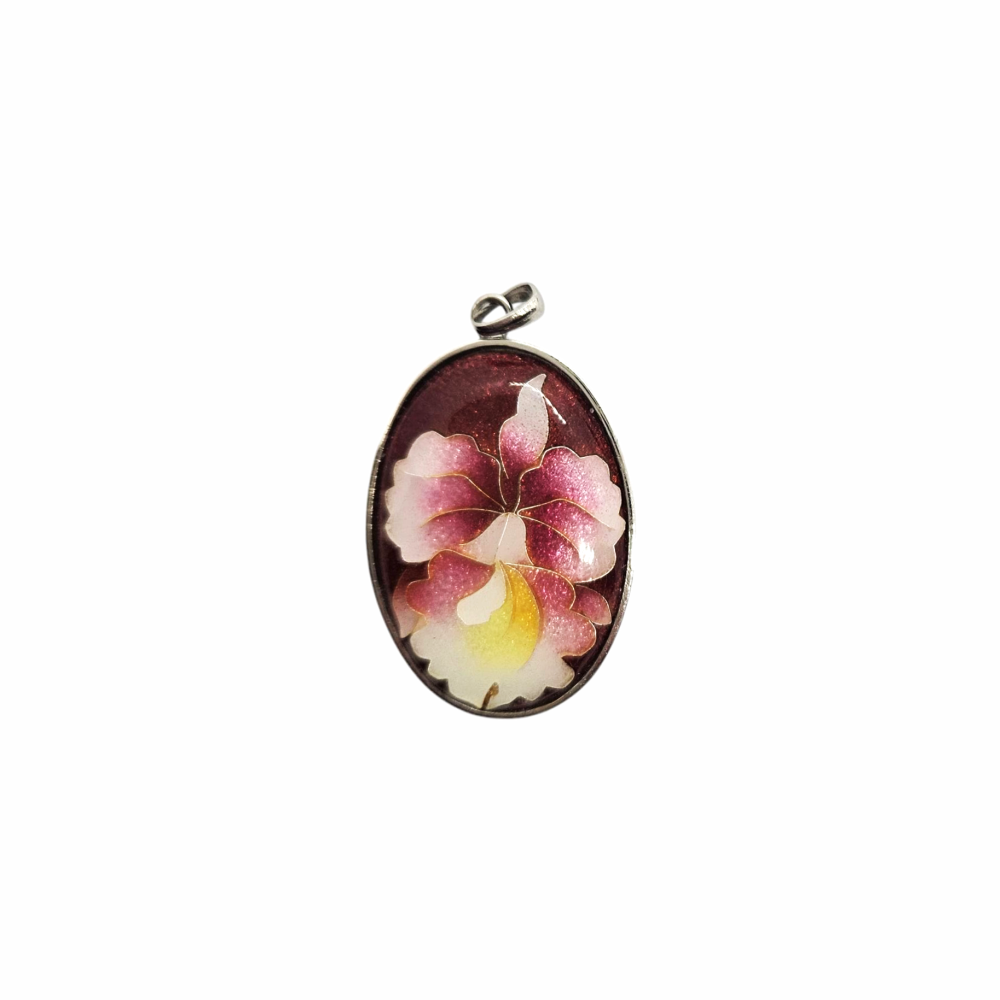 Vintage Art Deco Cloisonné Enamel on Chrome Pendant